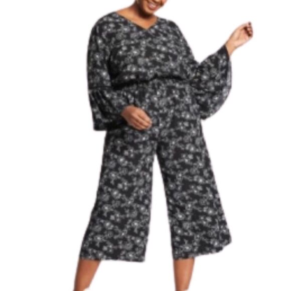 Ava & Viv Black and White Floral Wide Leg Jumpsuit Size 14W (X) - Picture 1 of 4